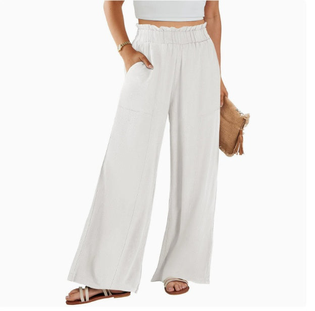 “Pantalon large décontracté pour femme en coton et lin – collection printemps-été 2026, grande taille.”