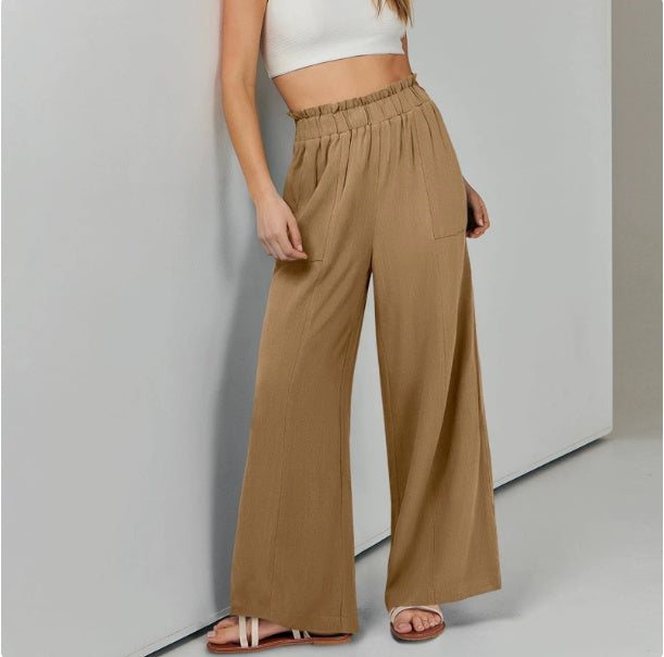 “Pantalon large décontracté pour femme en coton et lin – collection printemps-été 2026, grande taille.”