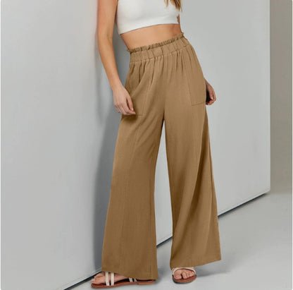 “Pantalon large décontracté pour femme en coton et lin – collection printemps-été 2026, grande taille.”