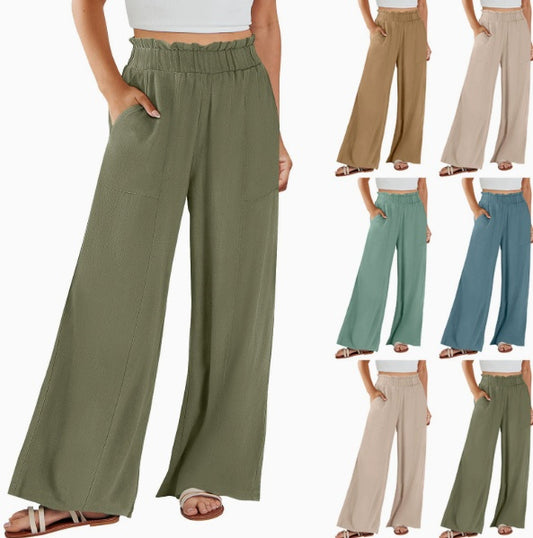 “Pantalon large décontracté pour femme en coton et lin – collection printemps-été 2026, grande taille.”