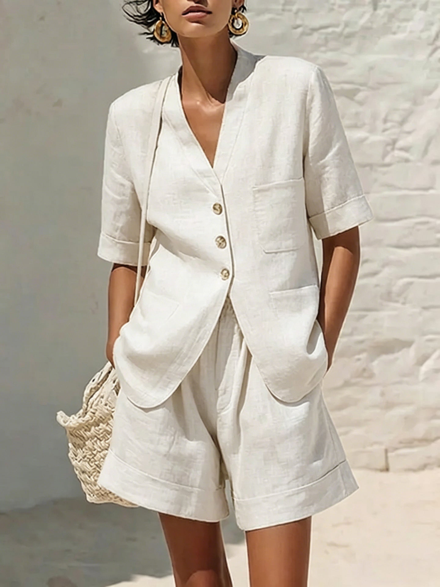 Ensemble deux pièces ample en coton et lin