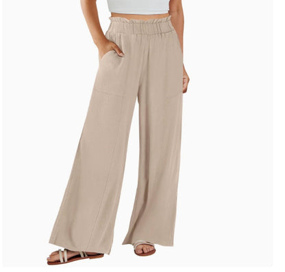 “Pantalon large décontracté pour femme en coton et lin – collection printemps-été 2026, grande taille.”