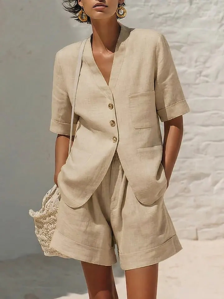 Ensemble deux pièces ample en coton et lin