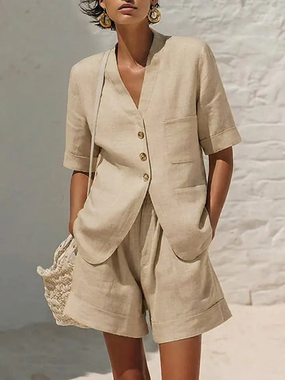 Ensemble deux pièces ample en coton et lin
