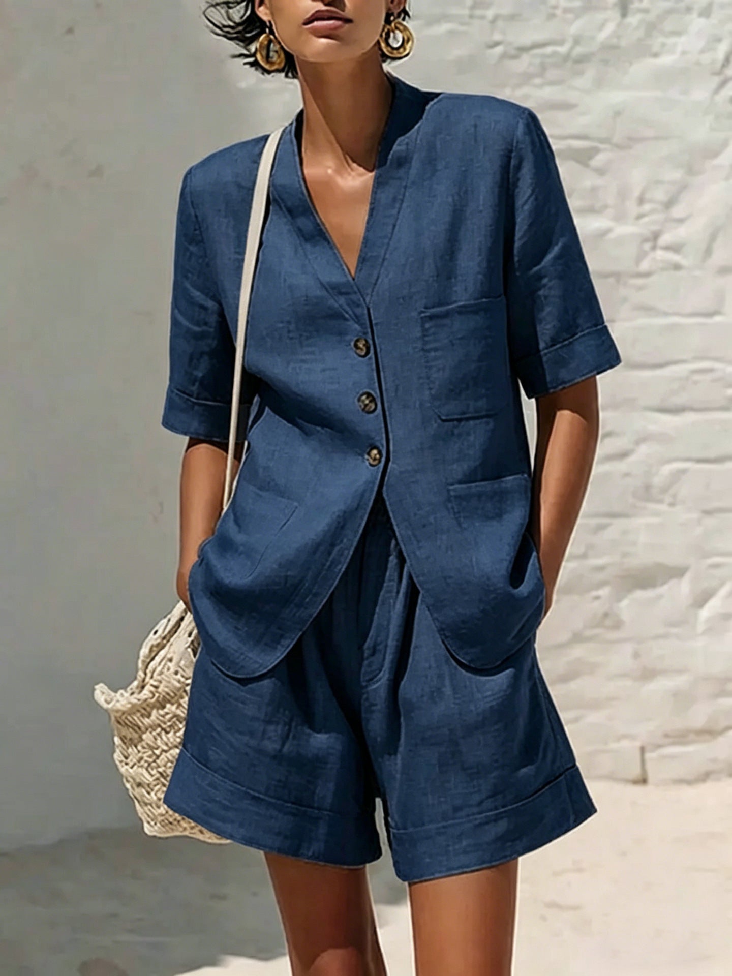 Ensemble deux pièces ample en coton et lin