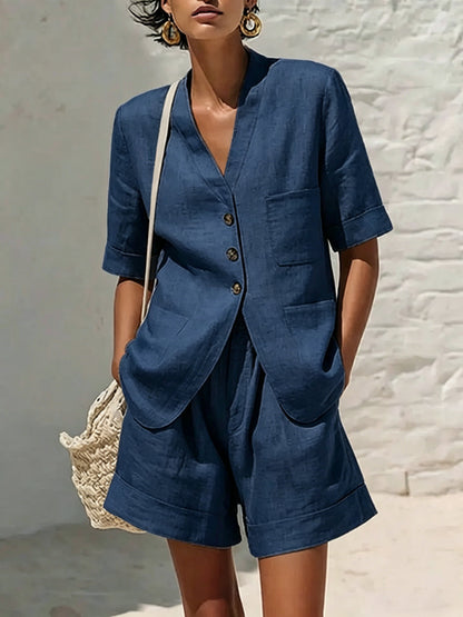 Ensemble deux pièces ample en coton et lin