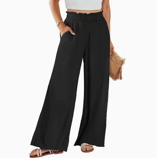 “Pantalon large décontracté pour femme en coton et lin – collection printemps-été 2026, grande taille.”